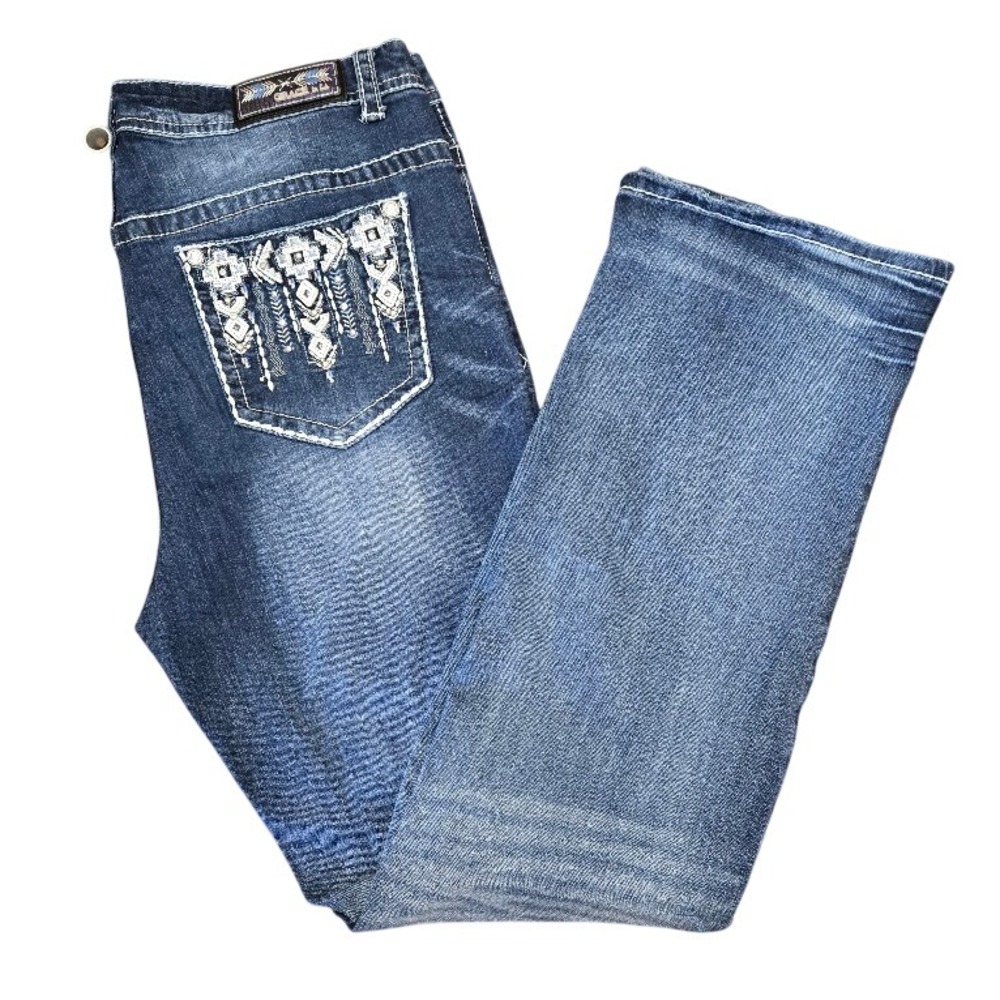 Grace in LA Womens Straight Leg Jeans‎ Dark Wash Embroidered Pockets Size 17